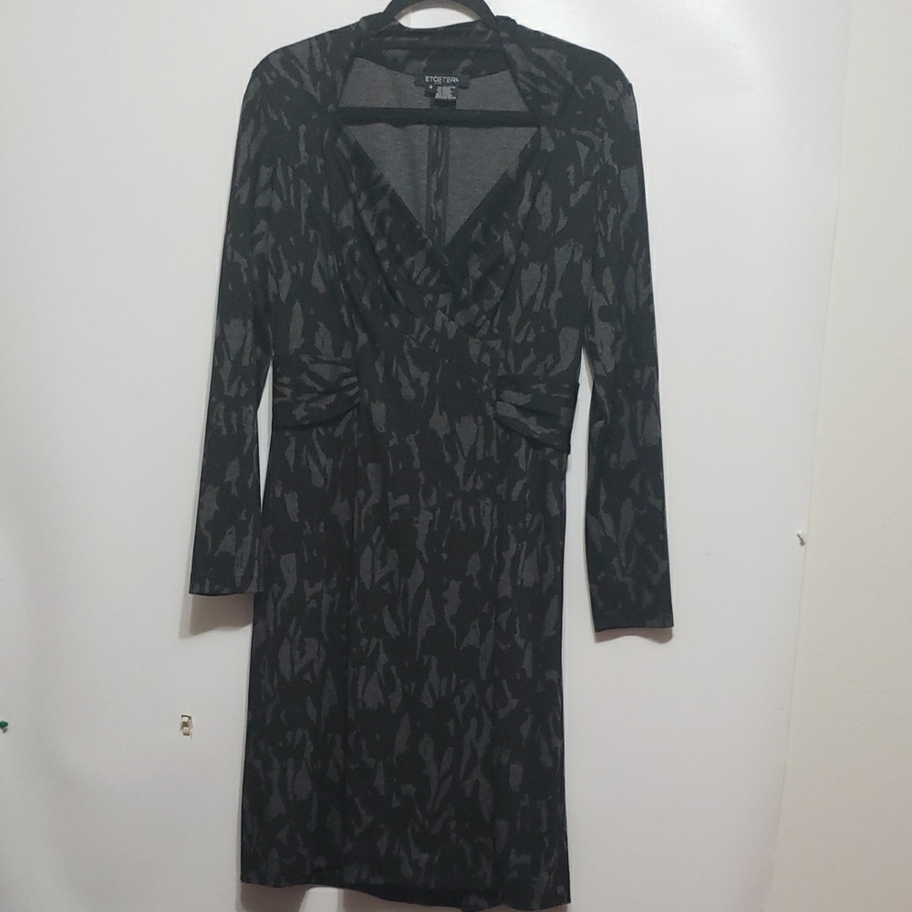 Etcetera Charcoal Gray Patterned‎ Black Ruched Bohemian Detail Dress